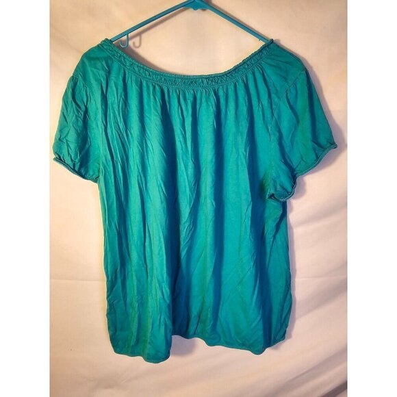 Cato Teal Shirt Blouse‎ Top Short Sleeve Stretch Womens Plus Size 3X 22W 24W - Picture 2 of 2